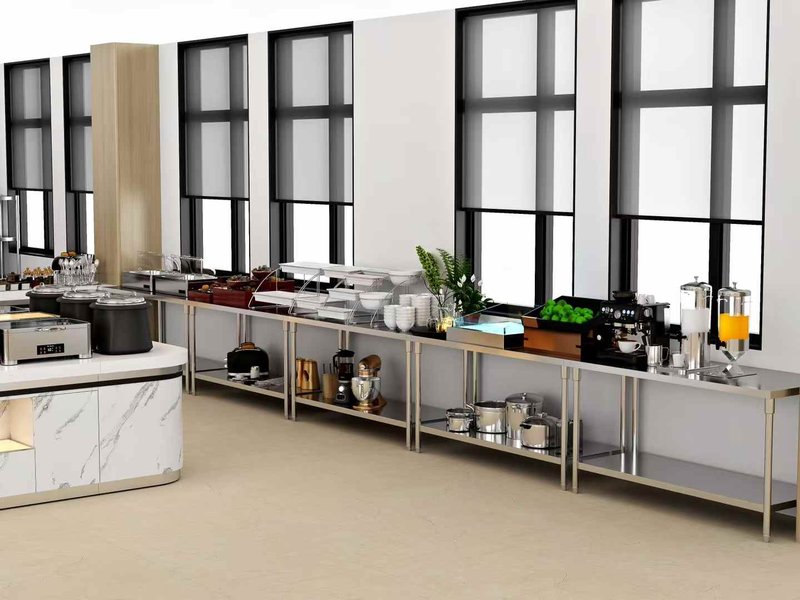 Breakfast buffet condiment and toast stations