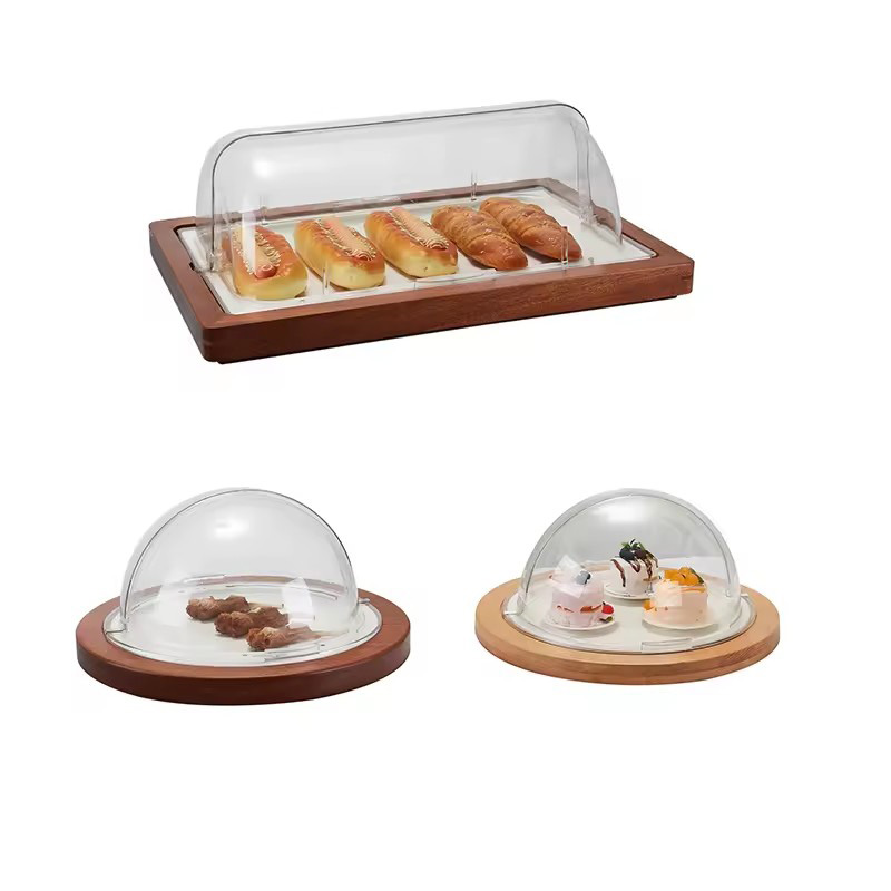 Wooden Cake Stand with Glass Dome | Dust-Proof Dessert Tray for Afternoon Tea 主图