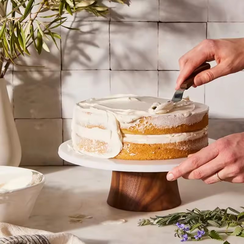 Wooden Base Cake Stand | White Ceramic Top for Baking & Afternoon Tea 主图