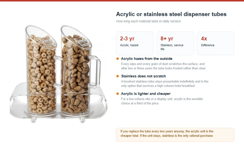 Acrylic vs Stainless Steel Dispenser Tubes