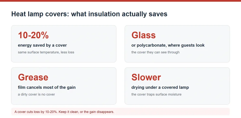 Heat lamp cover energy saving and drying reduction