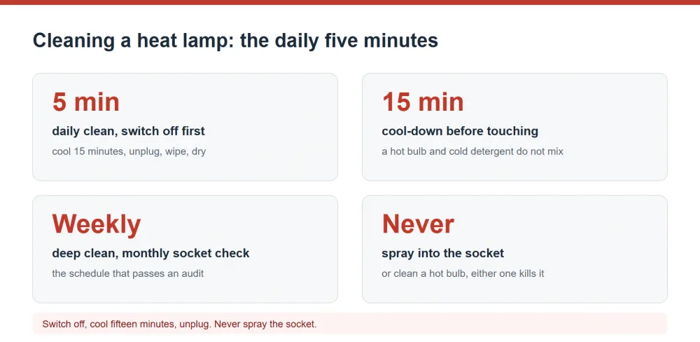 Cleaning a heat lamp daily and weekly schedule and safety rules