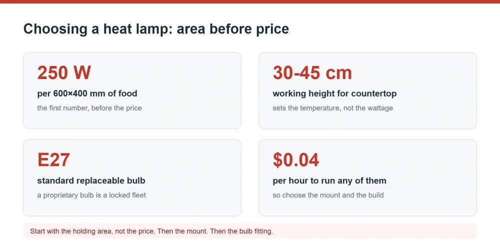 Choosing a heat lamp by holding area, mount and bulb fitting