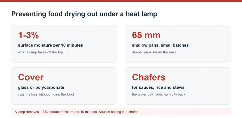 Preventing food drying under a heat lamp, moisture loss and covers