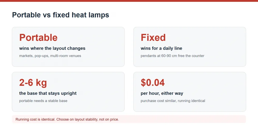 Portable versus fixed heat lamp layout trade-offs
