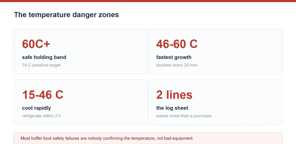 Food safety temperature danger zones and buffet warmer features that help