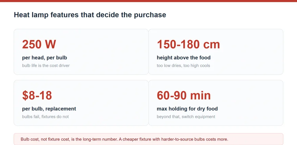 Heat lamp features that decide the purchase for buffets and catering