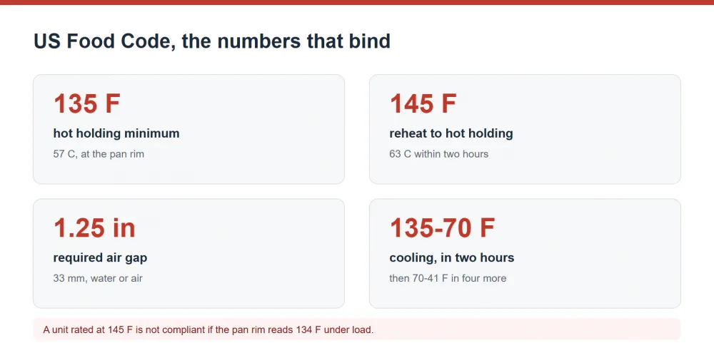 US Food Code hot holding, reheating and cooling requirements for buffets