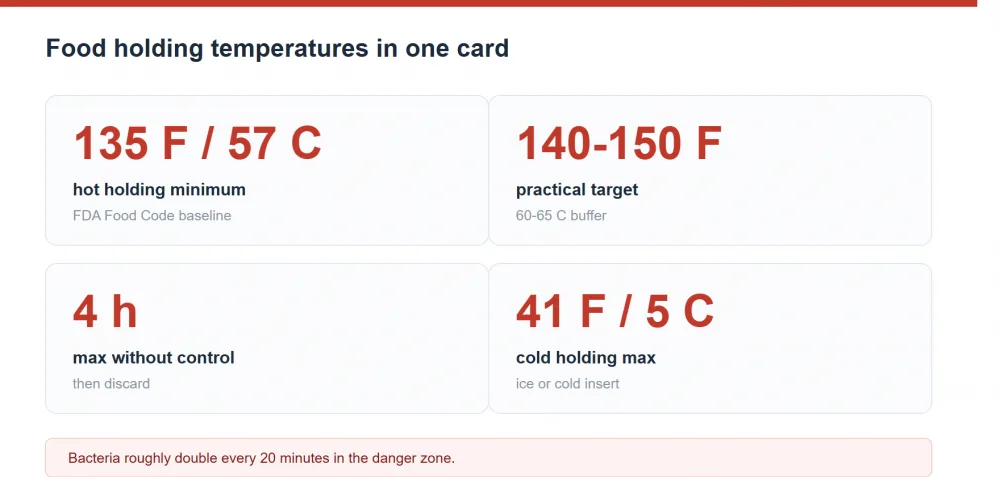 Food holding temperature safe zones: hot holding, danger zone and the 2-hour and 4-hour rules