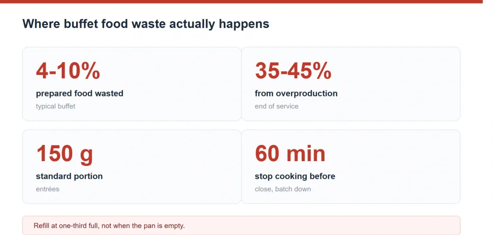 Reducing food waste and cost at a buffet: portion size, batch count and waste per service