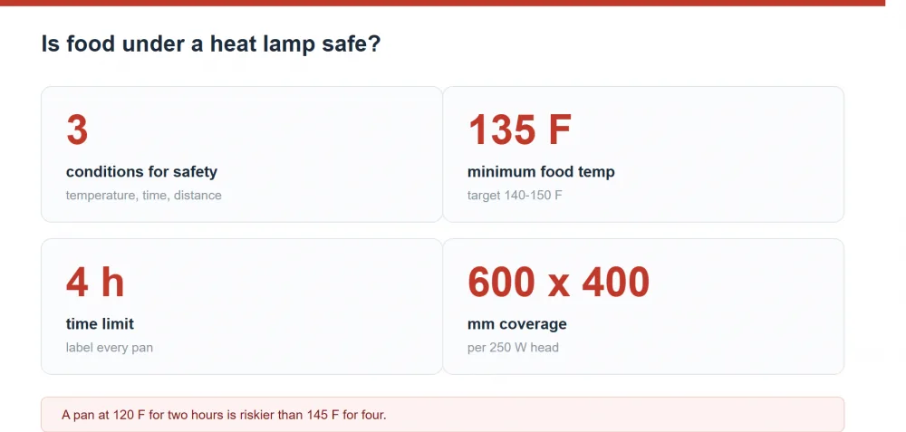 Is food under a heat lamp safe: temperature, holding time and reheating guidance