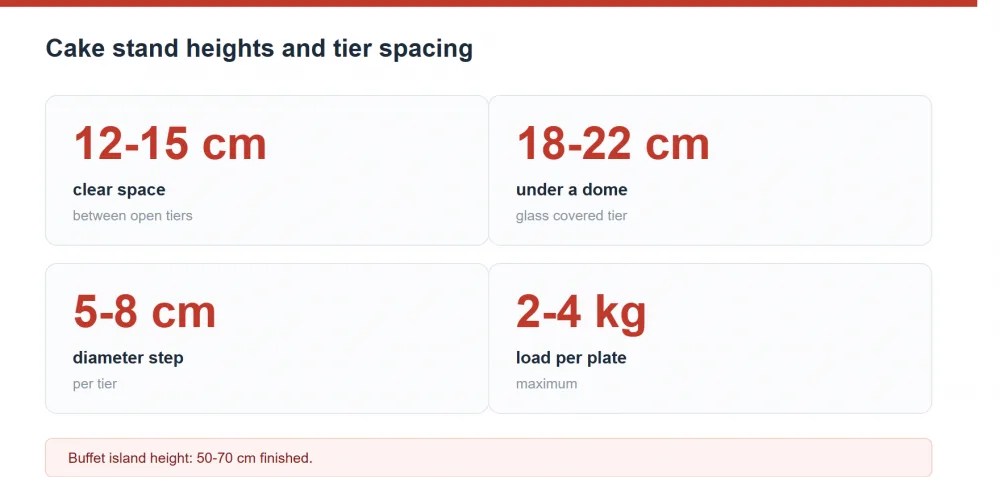 Cake stand heights and tier spacing: dimensions for stacking and display