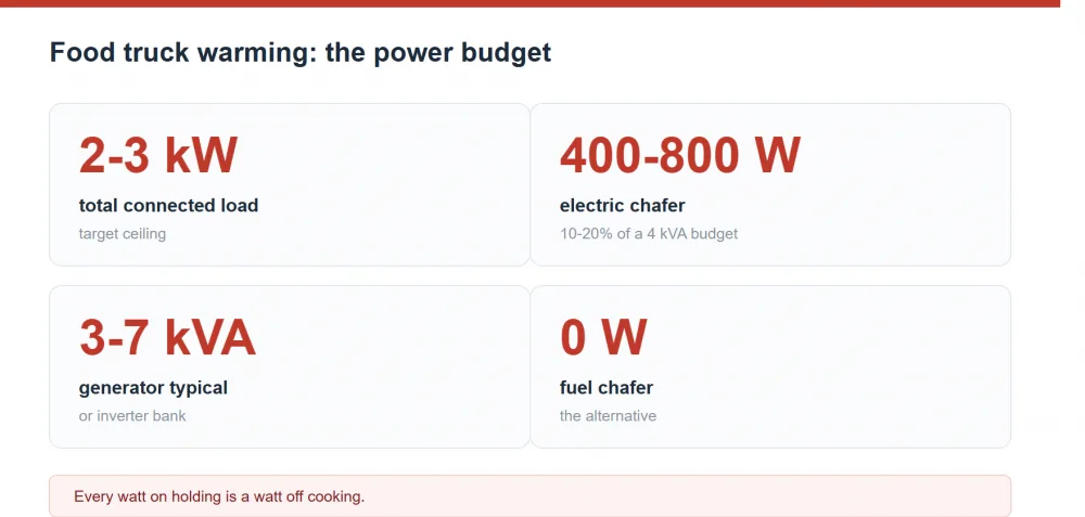 Food truck and mobile catering warming equipment: power limits, weight and securing