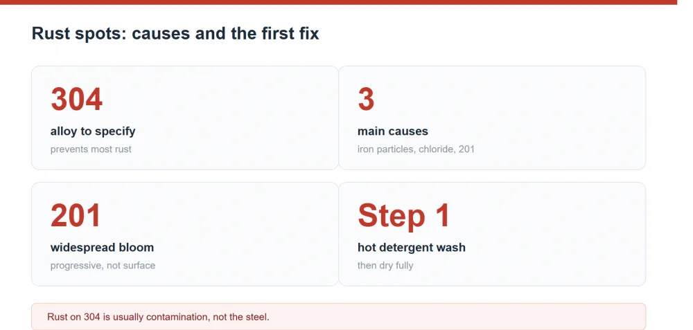Rust spots on stainless steel buffet equipment: causes, removal and prevention