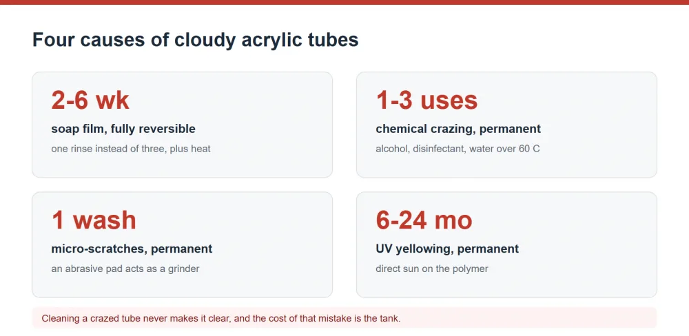 Four causes of cloudy acrylic dispenser tubes and how to clean them
