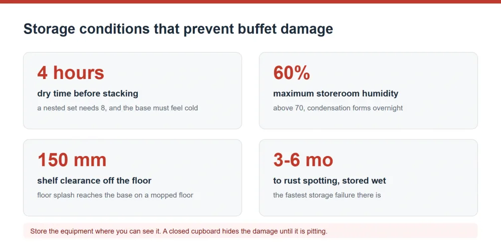 Buffet equipment storage conditions, dry time and the six storage failures